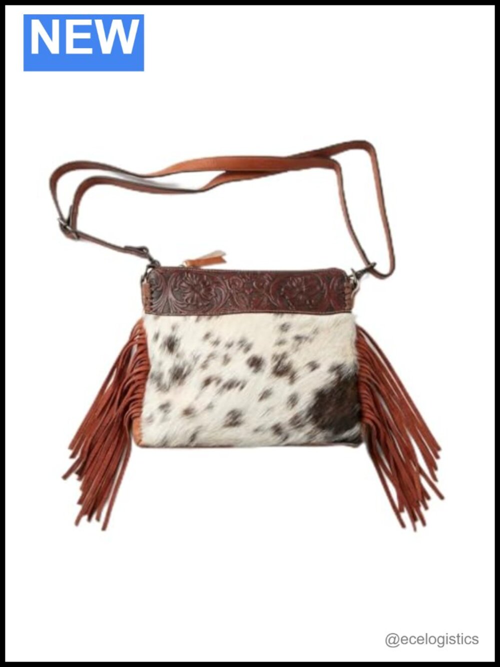 Genuine Cowhide Crossbody Purse Tooled Leather Fringe Bag Concealed Carry Pouch